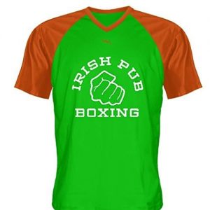 Irish Pub Boxing T Shirt Green Orange V Neck