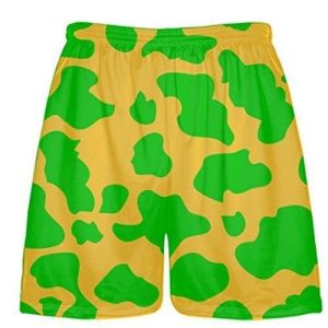 gold green cow print shorts